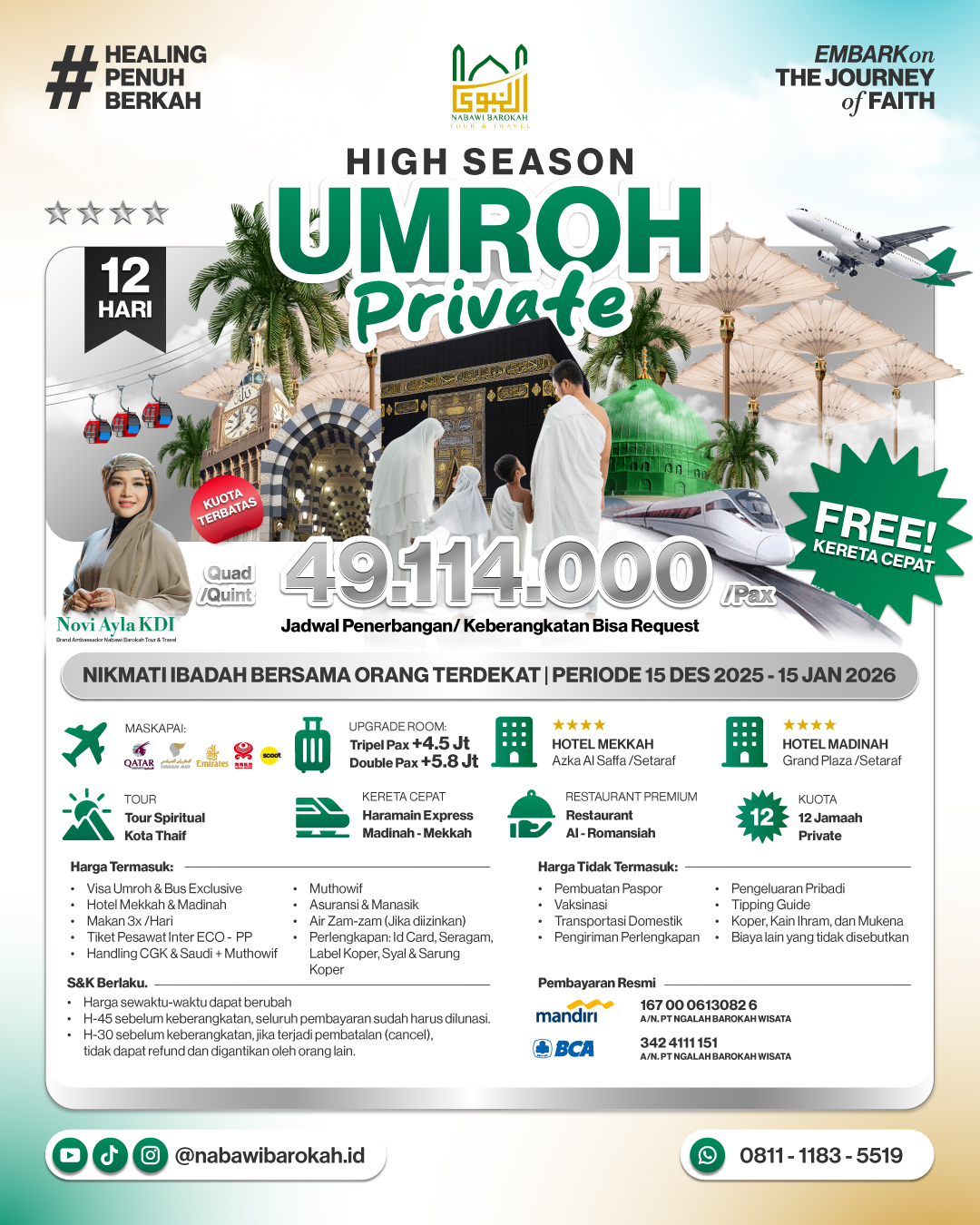 High Season Paket Privat 12 Orang (Bintang 4)