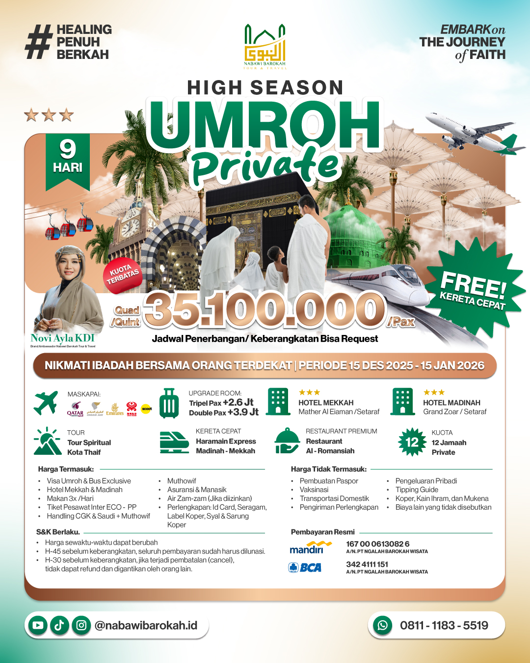 High Season Paket Privat 12 Orang (Bronze)