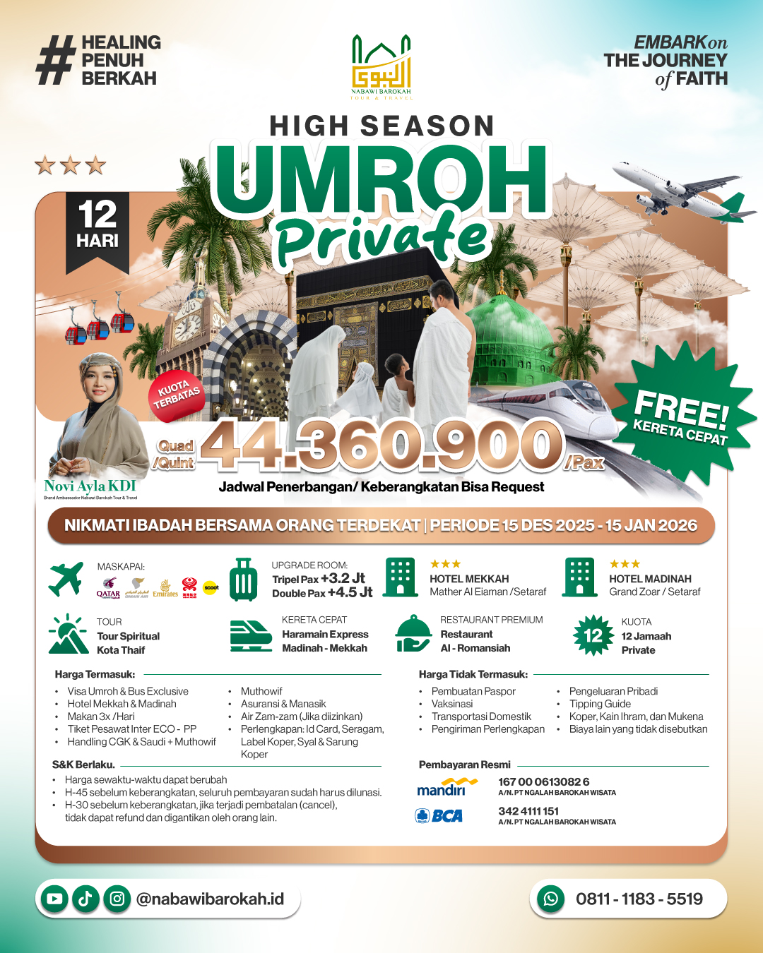 High Season Paket Privat 12 Orang (Bintang 3)